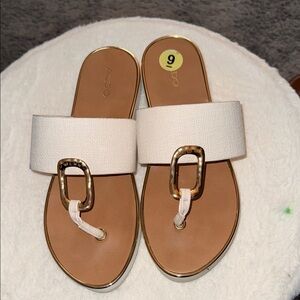 Aldo Women's Cream Slide Sandals with Gold Accents